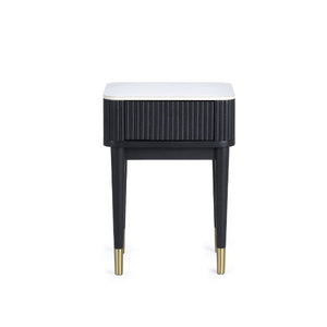 Louis Black Fluted Stone Top Lamp Table With Drawer - Living with Luxury