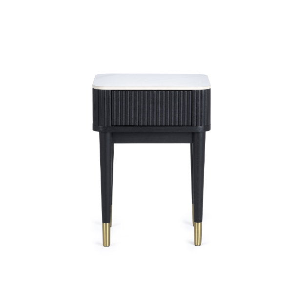 Louis Black Fluted Stone Top Lamp Table With Drawer - Living with Luxury