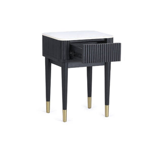 Louis Black Fluted Stone Top Lamp Table With Drawer - Living with Luxury