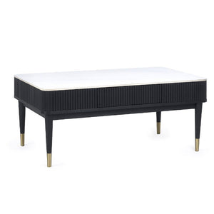 Louis Black Fluted Stone Top Coffee Table With 2 Drawers - Living with Luxury