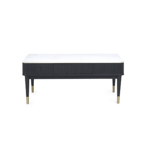 Louis Black Fluted Stone Top Coffee Table With 2 Drawers - Living with Luxury
