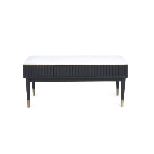 Louis Black Fluted Stone Top Coffee Table With 2 Drawers - Living with Luxury