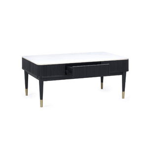 Louis Black Fluted Stone Top Coffee Table With 2 Drawers - Living with Luxury