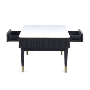 Louis Black Fluted Stone Top Coffee Table With 2 Drawers - Living with Luxury