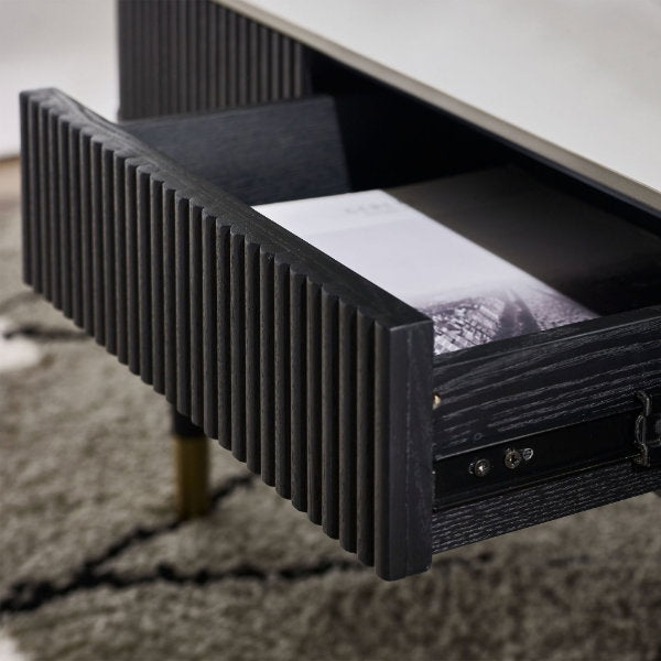 Louis Black Fluted Stone Top Coffee Table With 2 Drawers - Living with Luxury