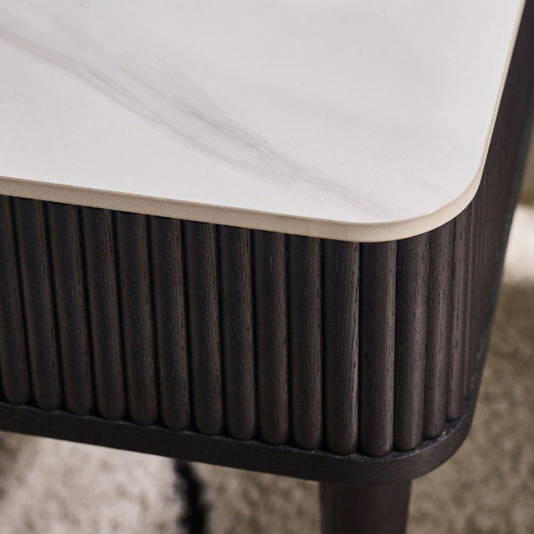Louis Black Fluted Stone Top Coffee Table With 2 Drawers - Living with Luxury