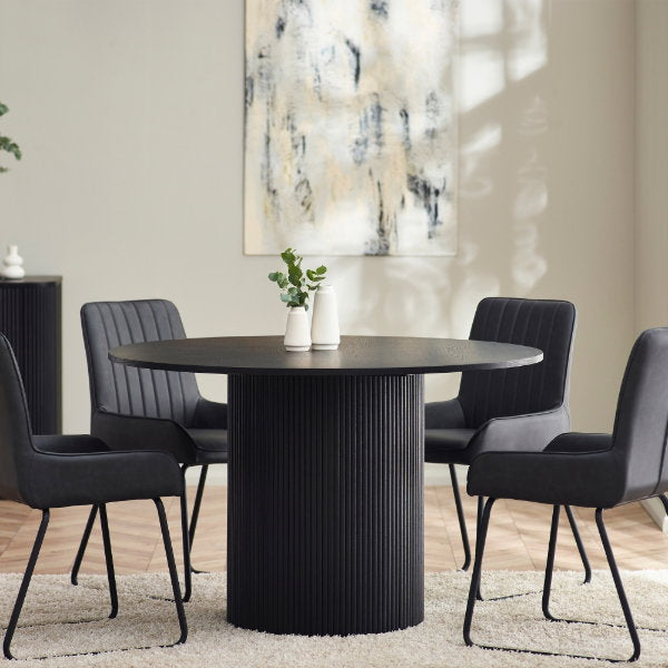 Louis Black Fluted Round Dining Table - Living with Luxury
