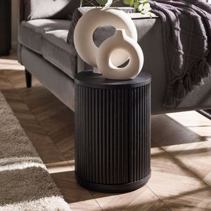 Louis Black Fluted Side Table With Door - Living with Luxury
