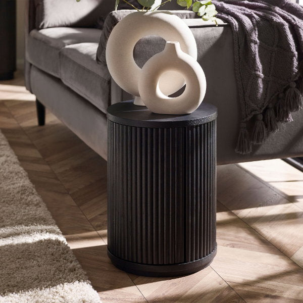 Louis Black Fluted Side Table With Door - Living with Luxury