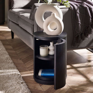 Louis Black Fluted Side Table With Door - Living with Luxury