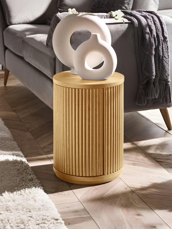 Louis Light Oak Effect Fluted Side Table with Storage - Living with Luxury