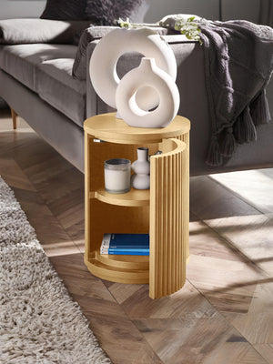 Louis Light Oak Effect Fluted Side Table with Storage - Living with Luxury