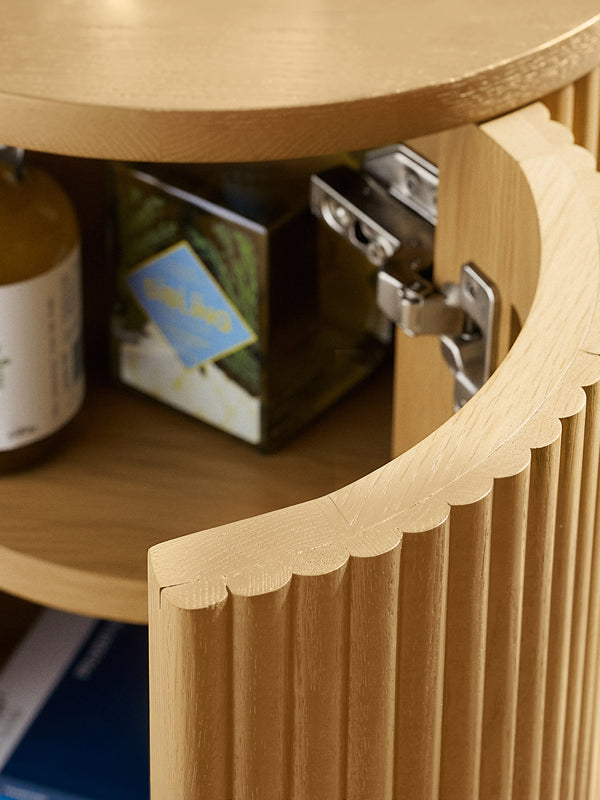 Louis Light Oak Effect Fluted Side Table with Storage - Living with Luxury
