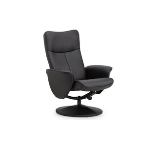 LUGANO RECLINER & STOOL WITH COVERED BASE - BLACK - Living with Luxury