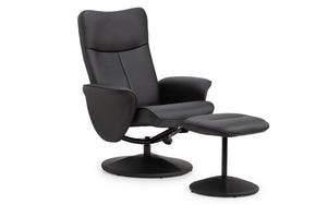 LUGANO RECLINER & STOOL WITH COVERED BASE - BLACK - Living with Luxury