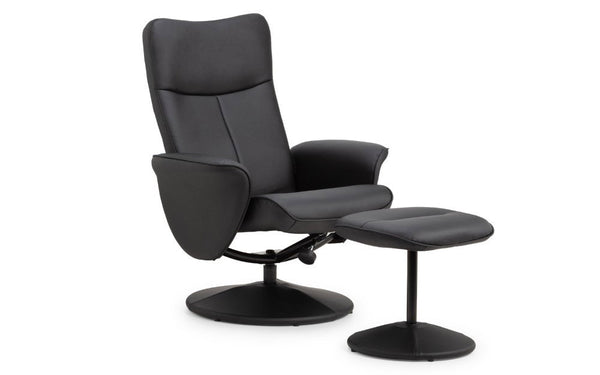 LUGANO RECLINER & STOOL WITH COVERED BASE - BLACK - Living with Luxury