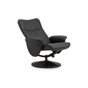 LUGANO RECLINER & STOOL WITH COVERED BASE - BLACK - Living with Luxury