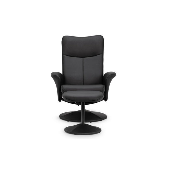LUGANO RECLINER & STOOL WITH COVERED BASE - BLACK - Living with Luxury
