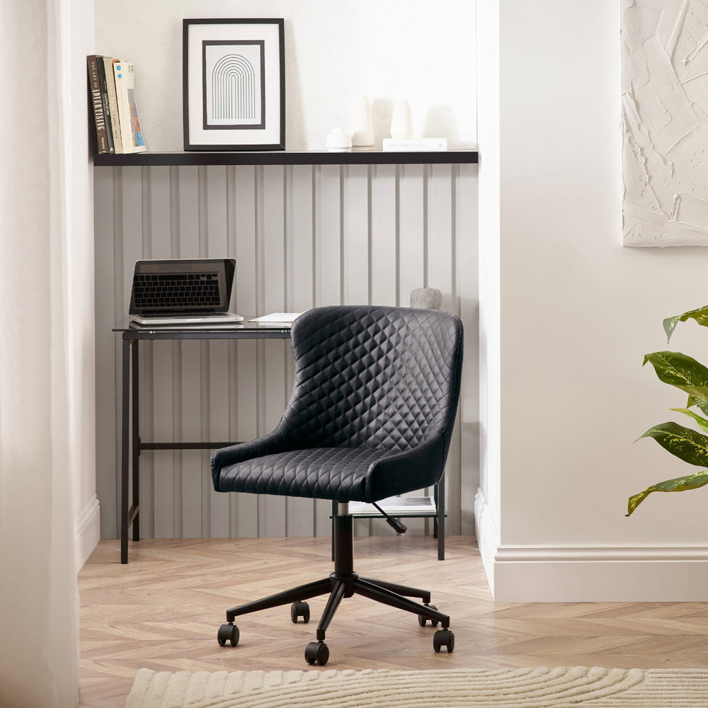 LUXE OFFICE CHAIR IN BLACK FAUX LEATHER - Living with Luxury