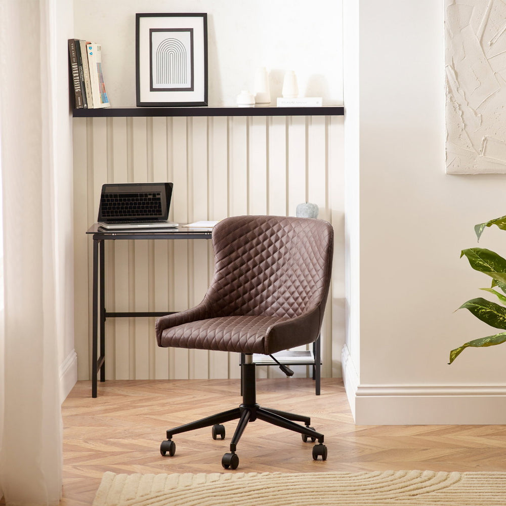 LUXE OFFICE CHAIR IN BROWN FAUX LEATHER - Living with Luxury