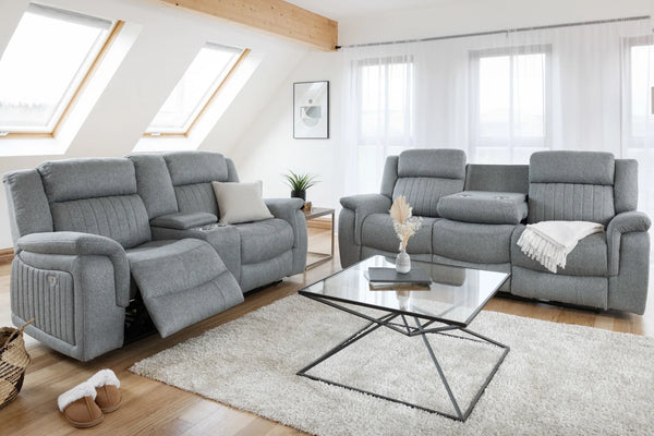 Linden Electric Recliner Sofa Grey 3+2 Set – Fabric Living Room Sofa Set