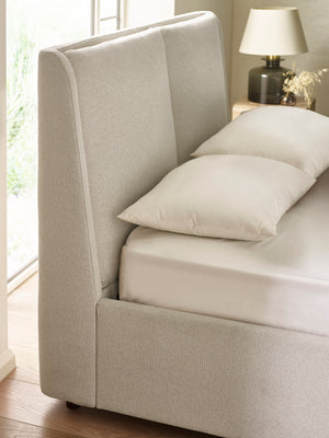 Maddock Beige Upholstered Ottoman Storage 135cm Double Bed - Living with Luxury