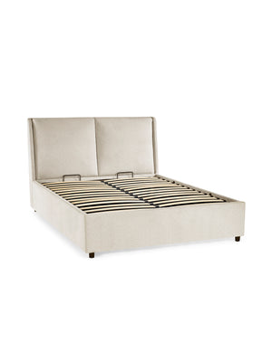 Maddock Beige Upholstered Ottoman Storage 135cm Double Bed - Living with Luxury