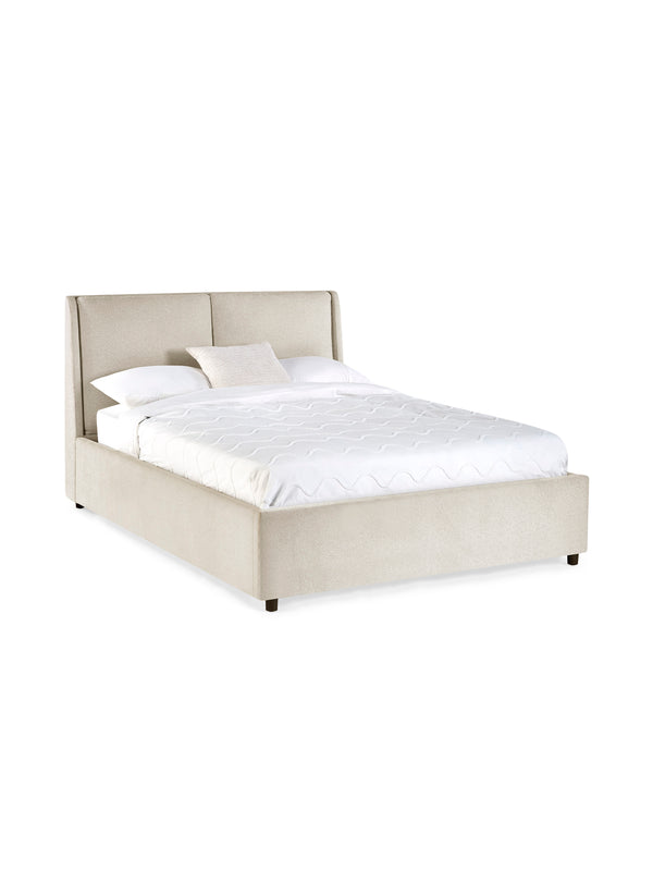 Maddock Beige Upholstered Ottoman Storage 135cm Double Bed - Living with Luxury