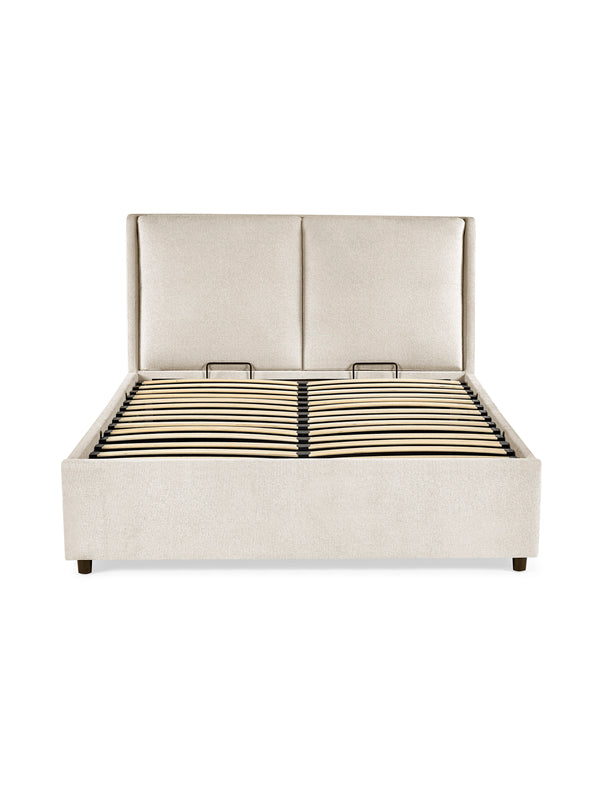 Maddock Beige Upholstered Ottoman Storage 135cm Double Bed - Living with Luxury