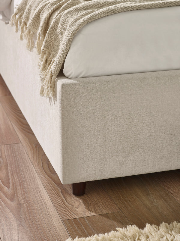 Maddock Beige Upholstered Ottoman Storage 135cm Double Bed - Living with Luxury