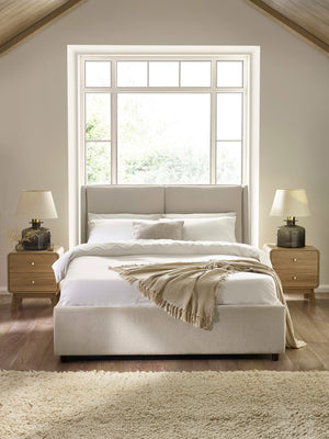 Maddock Beige Upholstered Ottoman Storage 150cm King Bed - Living with Luxury