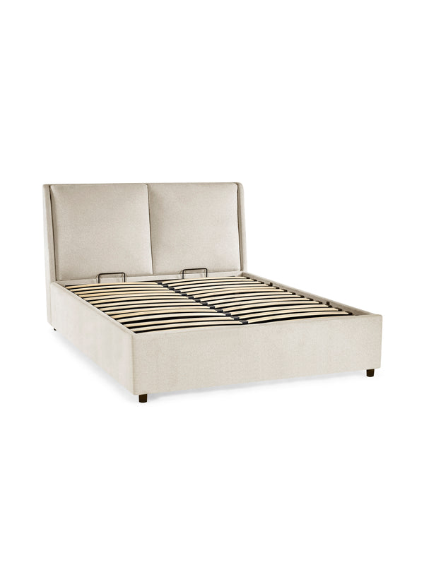 Maddock Beige Upholstered Ottoman Storage 150cm King Bed - Living with Luxury
