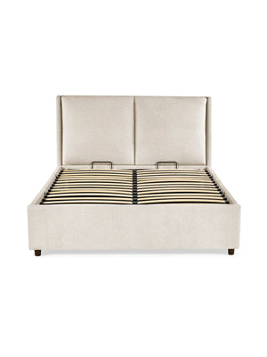 Maddock Beige Upholstered Ottoman Storage 150cm King Bed - Living with Luxury
