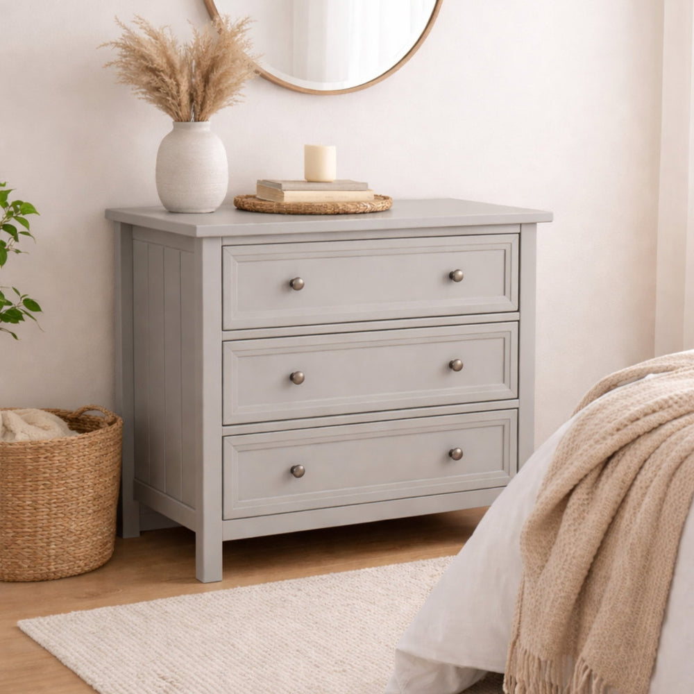 MAINE 3 DRAWER WIDE CHEST - DOVE GREY - Living with Luxury