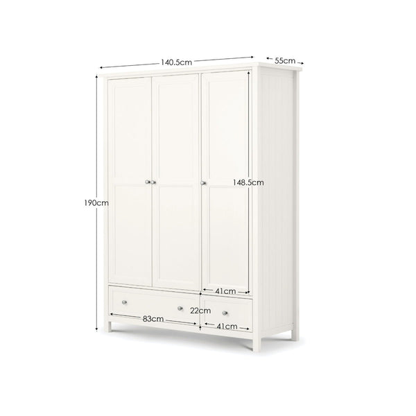 Maine 3 Door Combination Wardrobe - Surf White - Living with Luxury