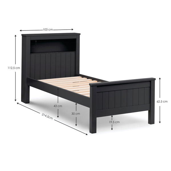 Maine Bookcase 90cm Single Bed - Anthracite - Living with Luxury