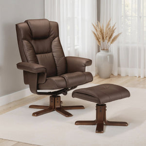 MALMO SWIVEL RECLINER & STOOL BROWN - Living with Luxury