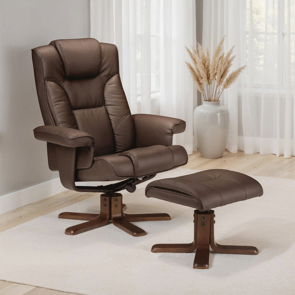 MALMO SWIVEL RECLINER & STOOL BROWN - Living with Luxury