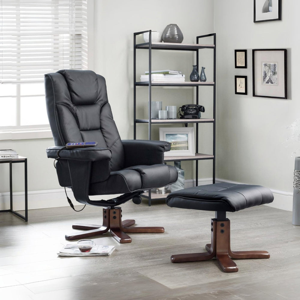 MALMO MASSAGE RECLINER & STOOL BLACK - Living with Luxury