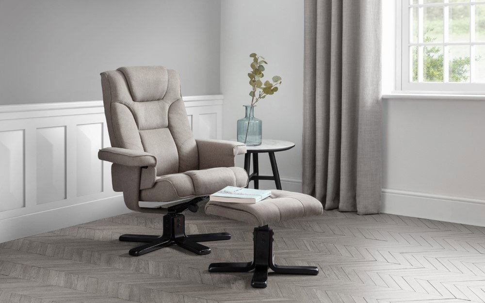MALMO SWIVEL RECLINER & STOOL - GREY - Living with Luxury