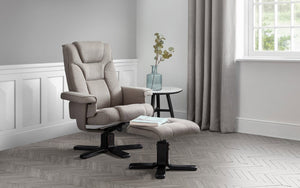 MALMO SWIVEL RECLINER & STOOL - GREY - Living with Luxury
