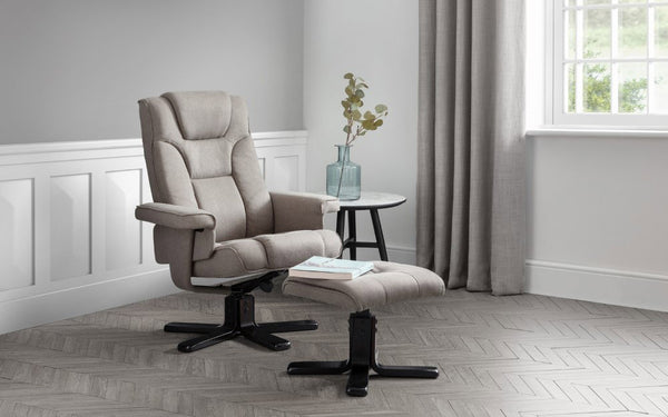 MALMO SWIVEL RECLINER & STOOL - GREY - Living with Luxury