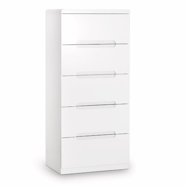 MANHATTAN 5 DRAWER NARROW CHEST - WHITE - Living with Luxury