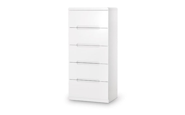 MANHATTAN 5 DRAWER NARROW CHEST - WHITE - Living with Luxury