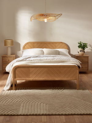 Milo Oak Effect Chevron 150cm King Bed - Living with Luxury
