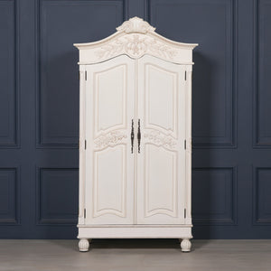 Wooden Carved French Chateau White Double Armoire – view 3