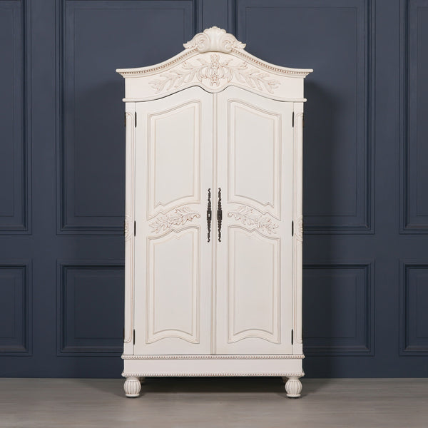 Wooden Carved French Chateau White Double Armoire – view 3