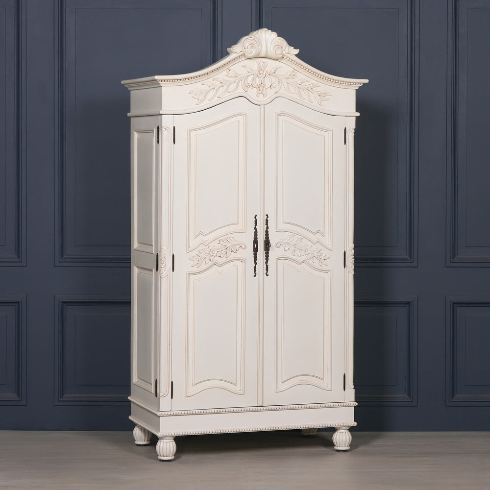 Wooden Carved French Chateau White Double Armoire – view 1