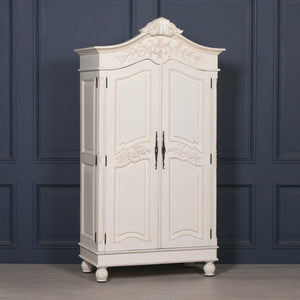 Wooden Carved French Chateau White Double Armoire – view 2