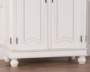 Wooden Carved French Chateau White Double Armoire – view 11